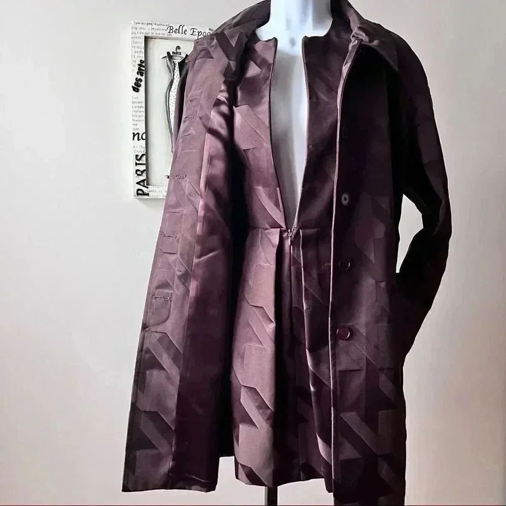 Vintage 90s Cynthia Rowley Brown Houndstooth Two Piece Dress Coat Suit Size 12 L - Picture 7 of 16